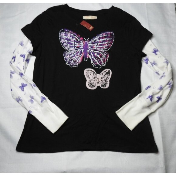 NWT Butterfly Graphic LS Layered Look Shirt Black Purple Size XXL Goth Y2K Jrs - Picture 1 of 10